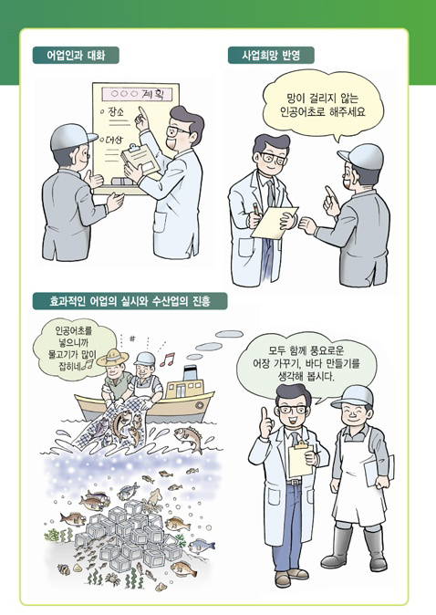 어업인과의 대화, 사업희망 반영, 효과적인 어업의 실시와 수산업의 진흥을 하고 있습니다.