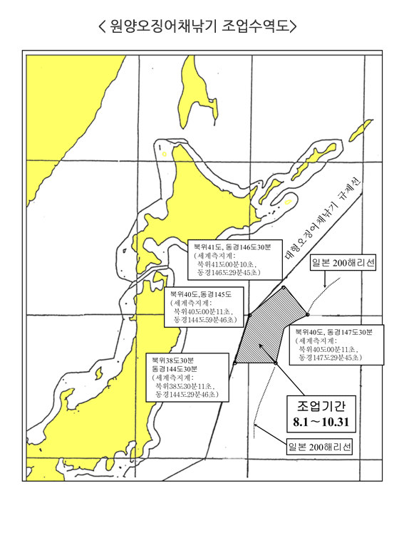 원양오징어채낚기 조업수역도