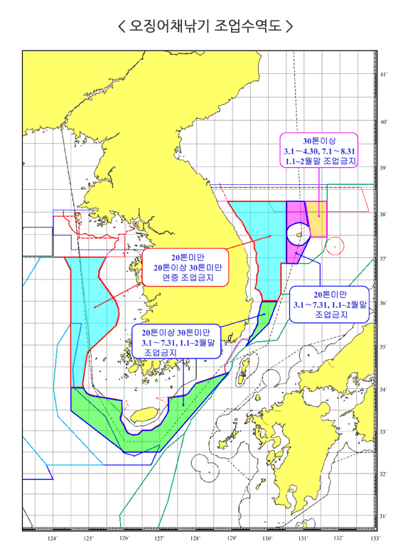 오징어채낚기 조업수역도